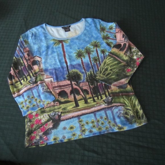 RAAKHEE Women's Multicolor Graphic 3/4 Sleeve Top Size PXL Sequins, Beads - Picture 4 of 11